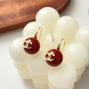 Chanel CC Red Pearl Earrings