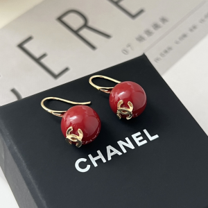 Chanel CC Red Pearl Earrings