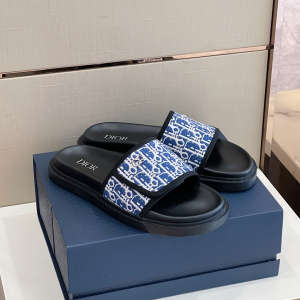 Dior Blue Oblique Flat Slide Sandals