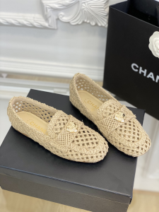 Chanel CC Raffia Loafers Beige