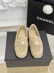 Chanel CC Raffia Loafers Beige