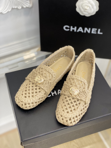 Chanel CC Raffia Loafers Beige