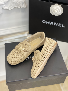 Chanel CC Raffia Loafers Beige