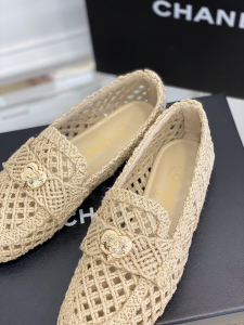 Chanel CC Raffia Loafers Beige