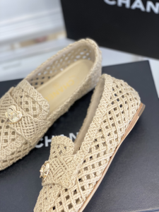 Chanel CC Raffia Loafers Beige