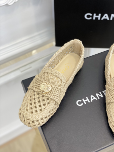 Chanel CC Raffia Loafers Beige