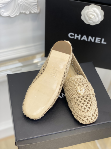 Chanel CC Raffia Loafers Beige