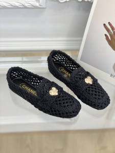 Chanel CC Raffia Loafers Black