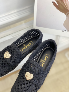 Chanel CC Raffia Loafers Black