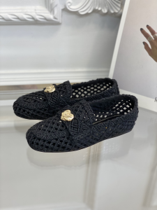 Chanel CC Raffia Loafers Black