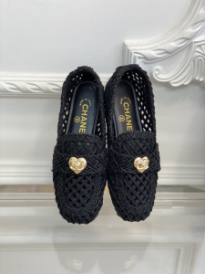 Chanel CC Raffia Loafers Black