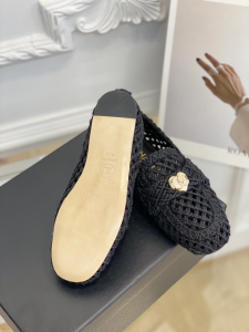 Chanel CC Raffia Loafers Black