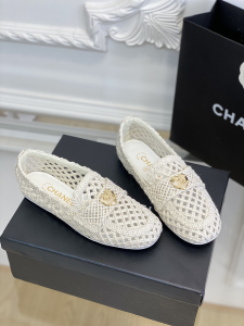 Chanel CC Raffia Loafers White