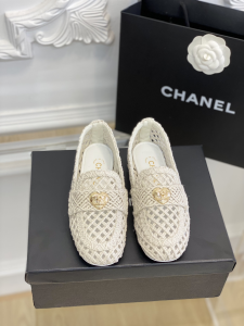 Chanel CC Raffia Loafers White