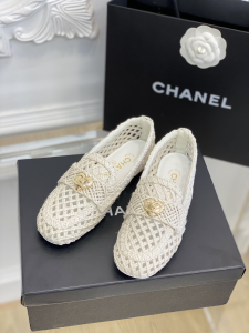Chanel CC Raffia Loafers White