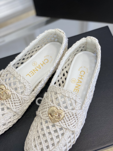 Chanel CC Raffia Loafers White