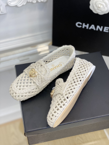 Chanel CC Raffia Loafers White