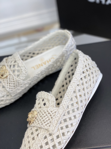 Chanel CC Raffia Loafers White