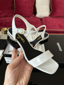 Chanel Patent Leather Sandal White