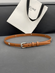 Celine Thin Western Leather Belt Tan 18MM