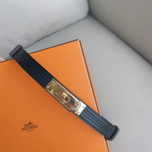 Hermes Kelly Buckle Leather Belt Black