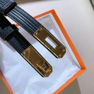 Hermes Kelly Buckle Leather Belt Black