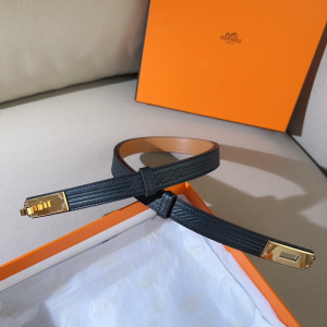 Hermes Kelly Buckle Leather Belt Black