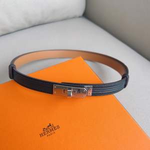 Hermes Kelly Buckle Leather Belt Black