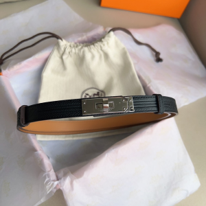 Hermes Kelly Buckle Leather Belt Black