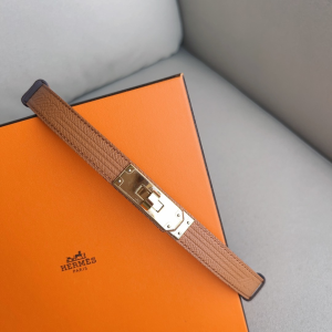 Hermes Kelly Buckle Leather Belt Brown