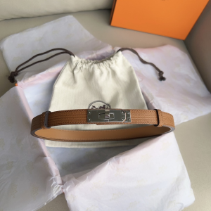 Hermes Kelly Buckle Leather Belt Brown