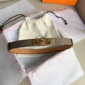 Hermes Kelly Buckle Leather Belt Gray