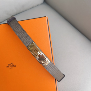 Hermes Kelly Buckle Leather Belt Gray