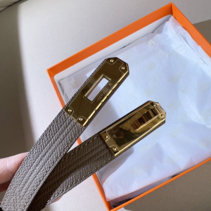 Hermes Kelly Buckle Leather Belt Gray