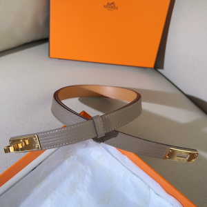Hermes Kelly Buckle Leather Belt Gray