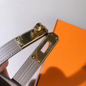 Hermes Kelly Buckle Leather Belt Gray