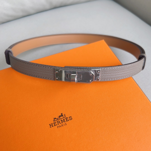Hermes Kelly Buckle Leather Belt Gray