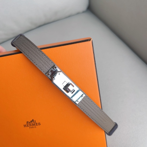 Hermes Kelly Buckle Leather Belt Gray