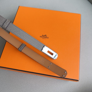 Hermes Kelly Buckle Leather Belt Gray