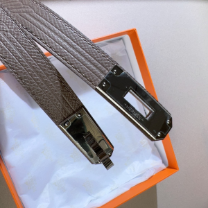 Hermes Kelly Buckle Leather Belt Gray