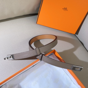 Hermes Kelly Buckle Leather Belt Gray