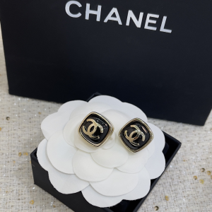 Chanel CC Logo Square Earrings Black