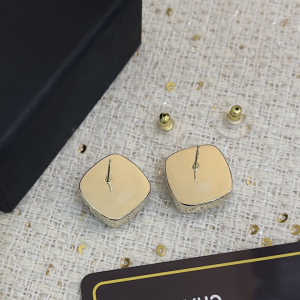 Chanel CC Logo Square Earrings Black