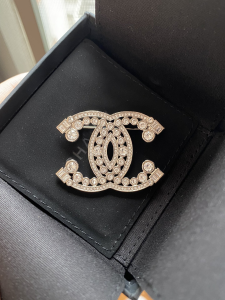 Chanel Crystals CC Logo Brooch