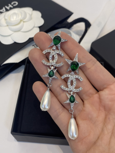 Chanel Crystals CC Star Pendant Earrings