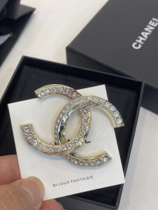 Chanel Crystal CC Logo Brooch