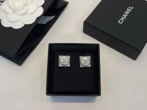 Chanel Crystal CC Square Earrings