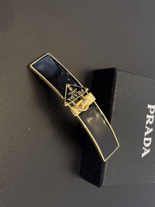 Prada Metal Hair Clip Black Gold