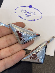 Prada Metal Triangle Logo Hair Clips White Gold Prada Metal Triangle Logo Hair Clips White Gold