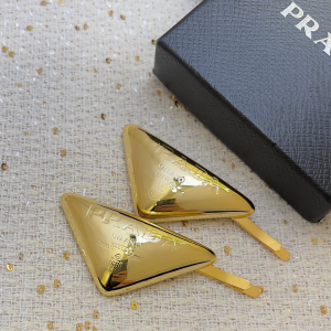 Prada Metal Triangle Logo Hair Clips Yellow Gold Prada Metal Triangle Logo Hair Clips Yellow Gold